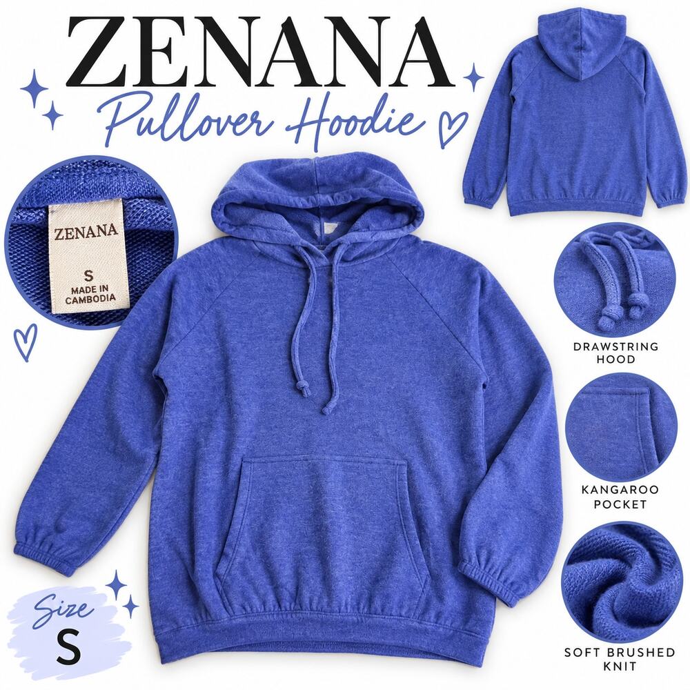 Zenana Women's Soft Brushed Knit Pullover Hoodie Periwinkle Blue Small